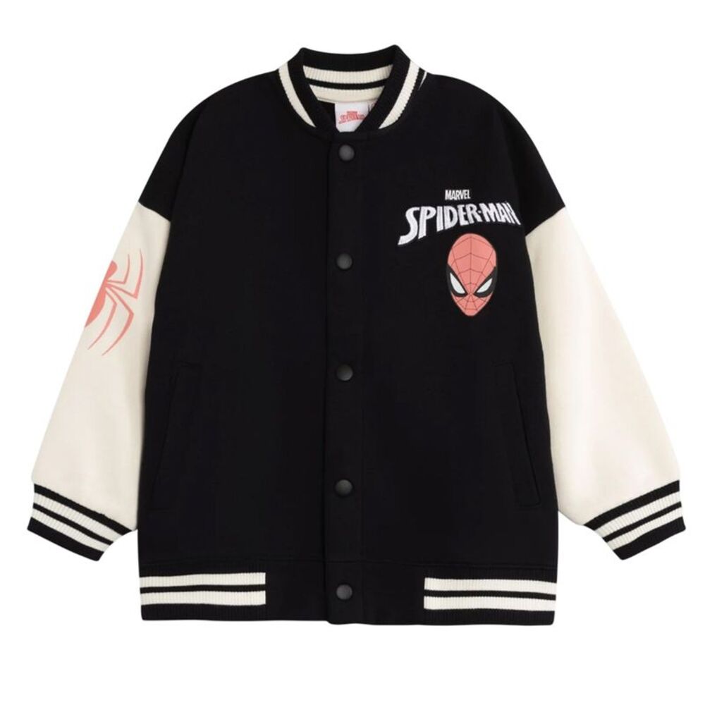 Spider-Man Boys Embroidered Logo Varsity Jacket / Black